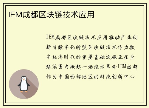 IEM成都区块链技术应用