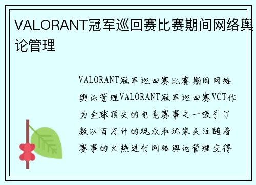 VALORANT冠军巡回赛比赛期间网络舆论管理